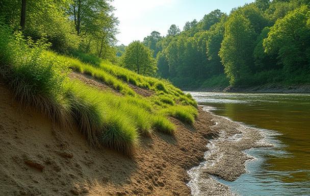 Stabilized riverbank with new vegetation