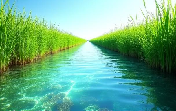 Clean canal water with surrounding vegetation