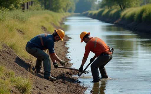 Maintenance work on a canal bank