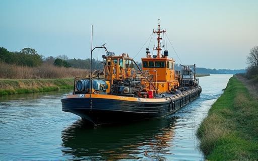 Boat transporting equipment on a river